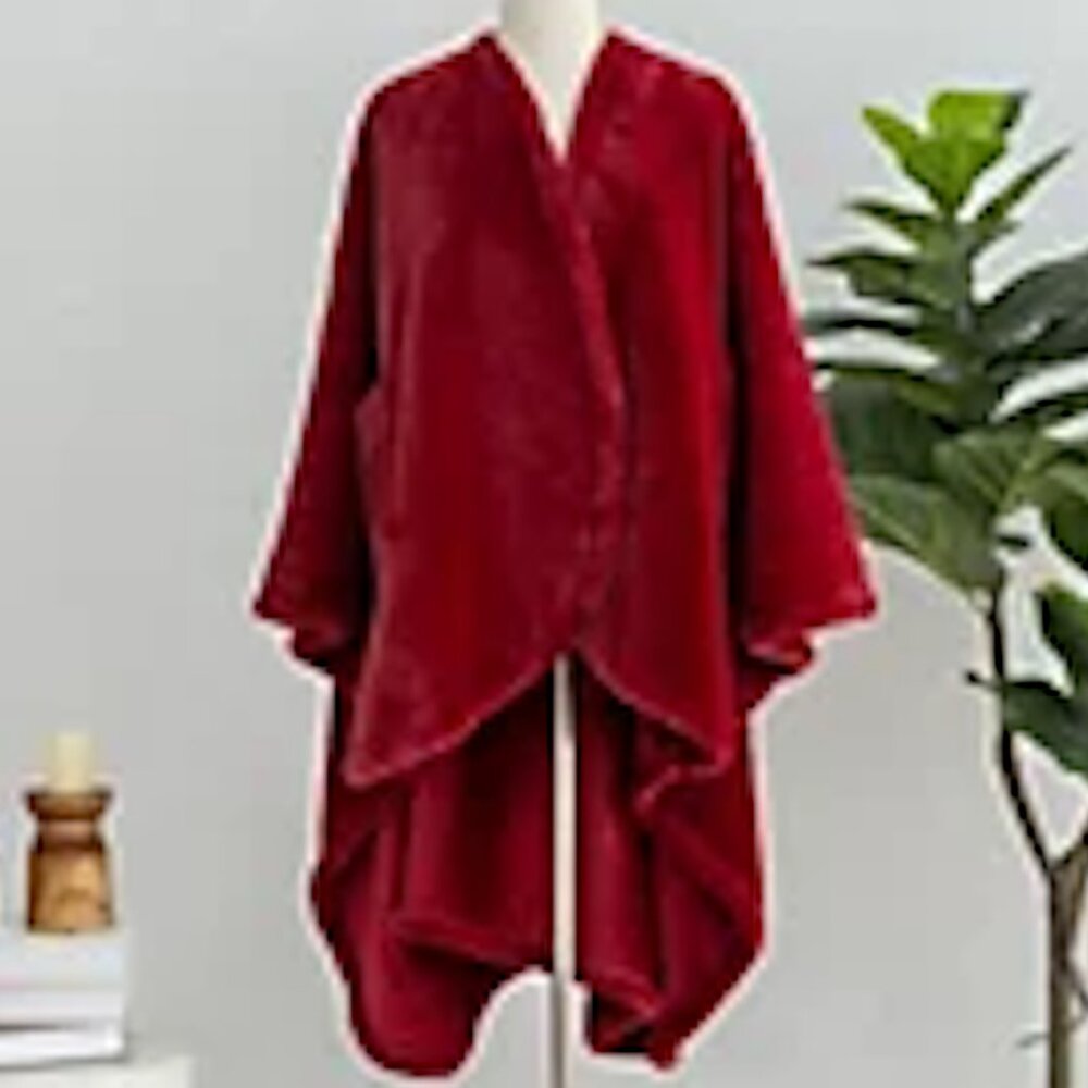 NEW! BERKSHIRE GRACE FUR AND LOFTMINK WEARABLE THROW IN GARNET RED - SO SOFT!